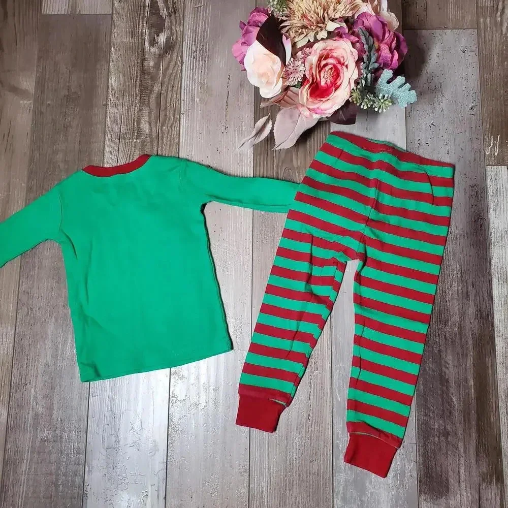 Gymboree Size 2t Matching Elf Pajama Set Red & Green Striped Christmas PJs EUC